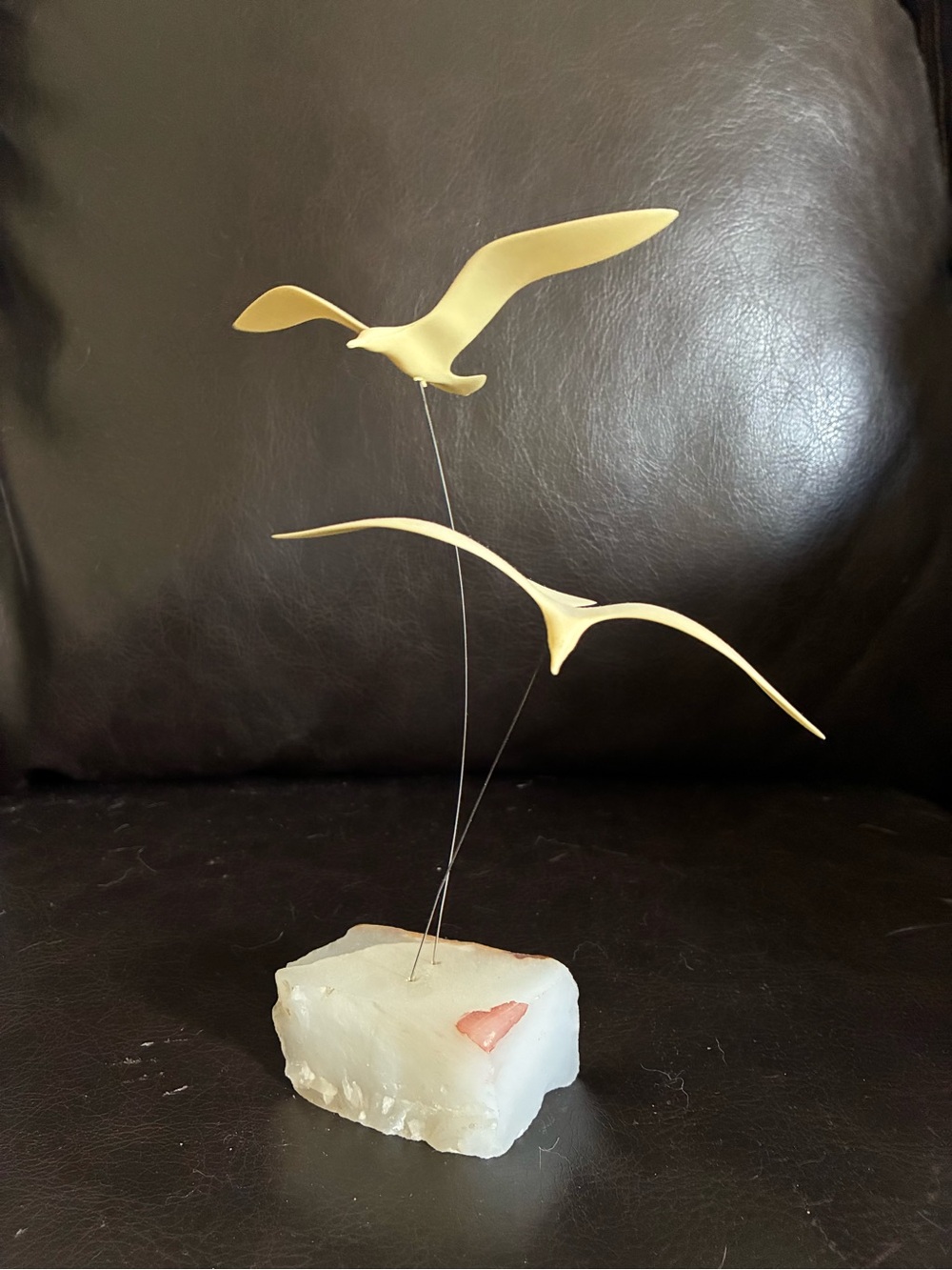 Vintage Handcrafted Flying Seagull Sculpture on White Quartz Base